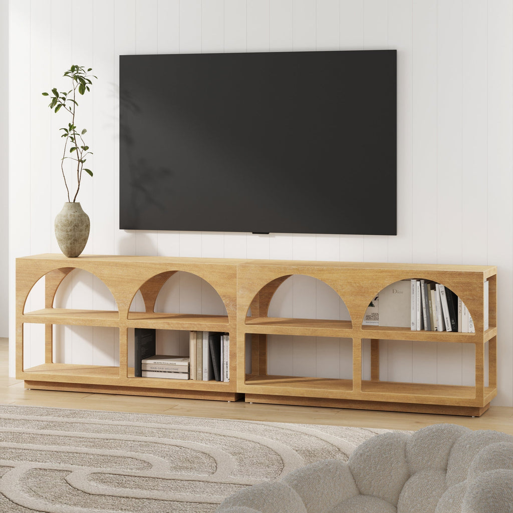 Organic Modern Wood Arched Open Shelf Storage Cabinet