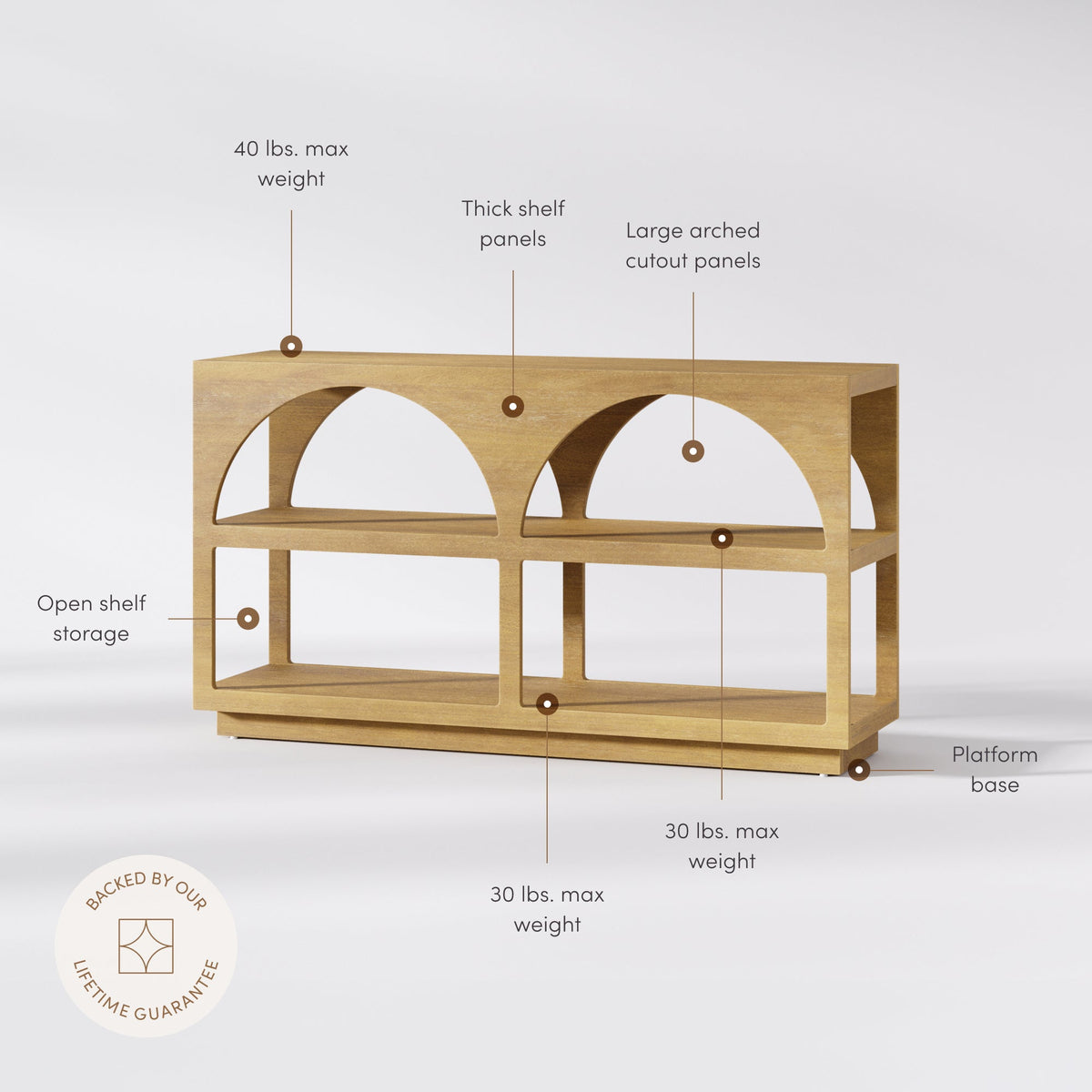 Organic Modern Wood Arched Open Shelf Storage Cabinet