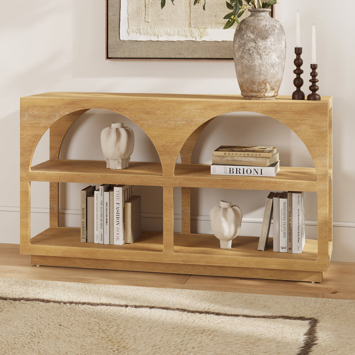 Organic Modern Wood Arched Open Shelf Storage Cabinet