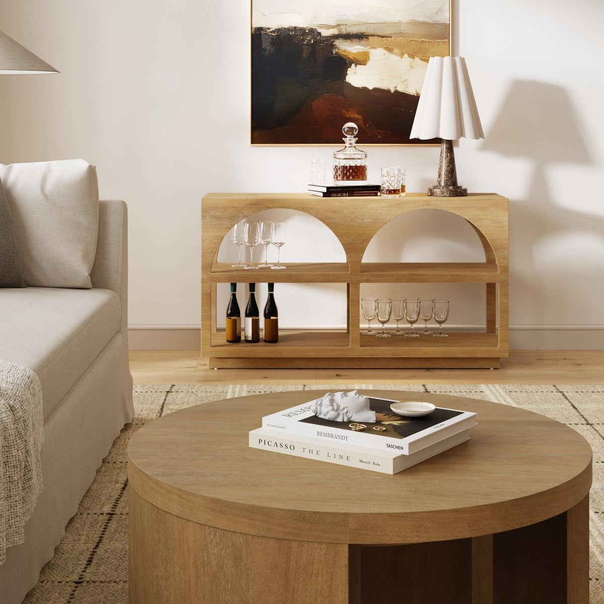 Organic Modern Wood Arched Open Shelf Storage Cabinet