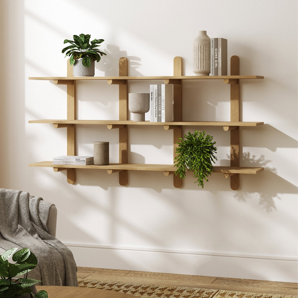 Wooden Mid Century Modern Modular Wall Shelving Light