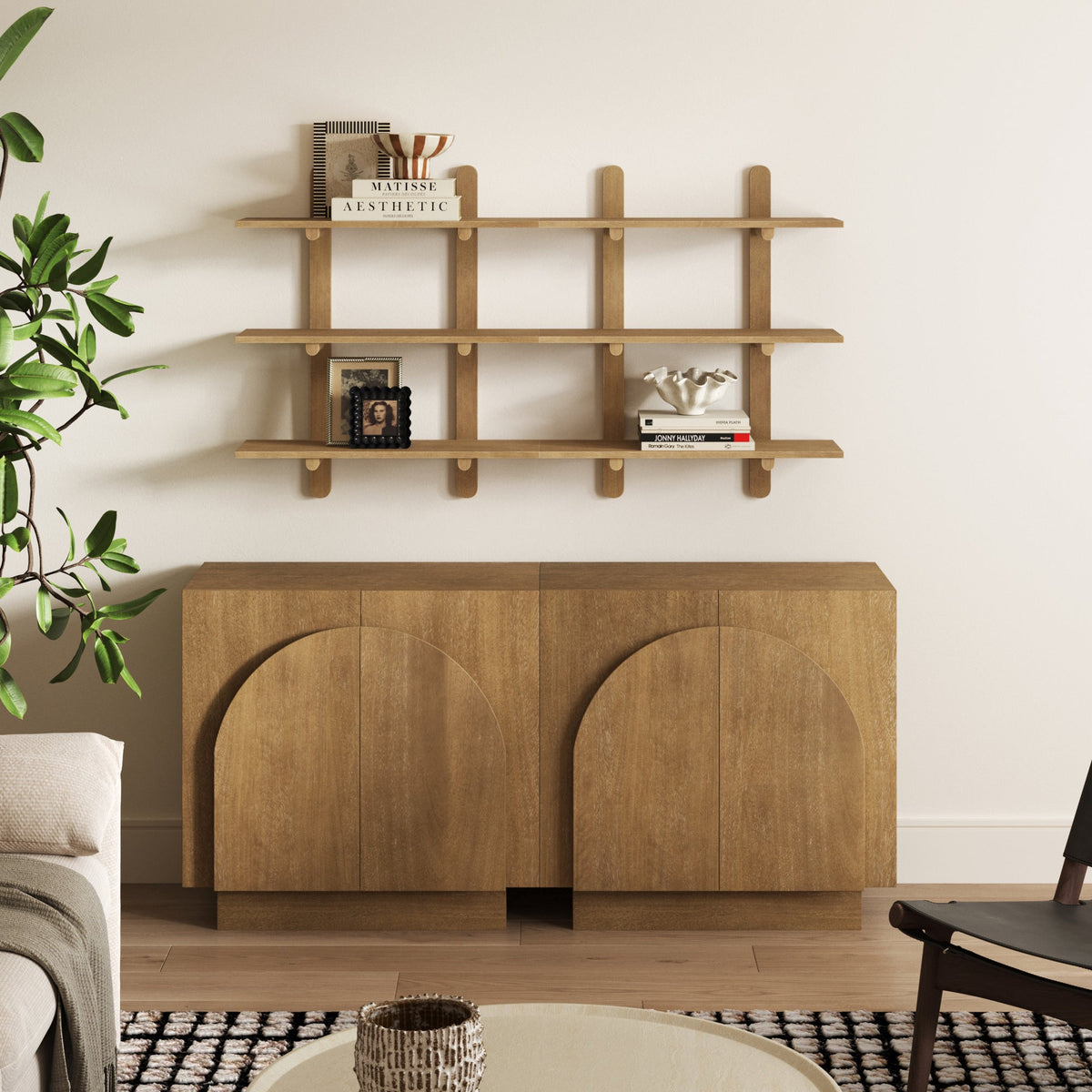 Wooden Mid Century Modern Modular Wall Shelving Light