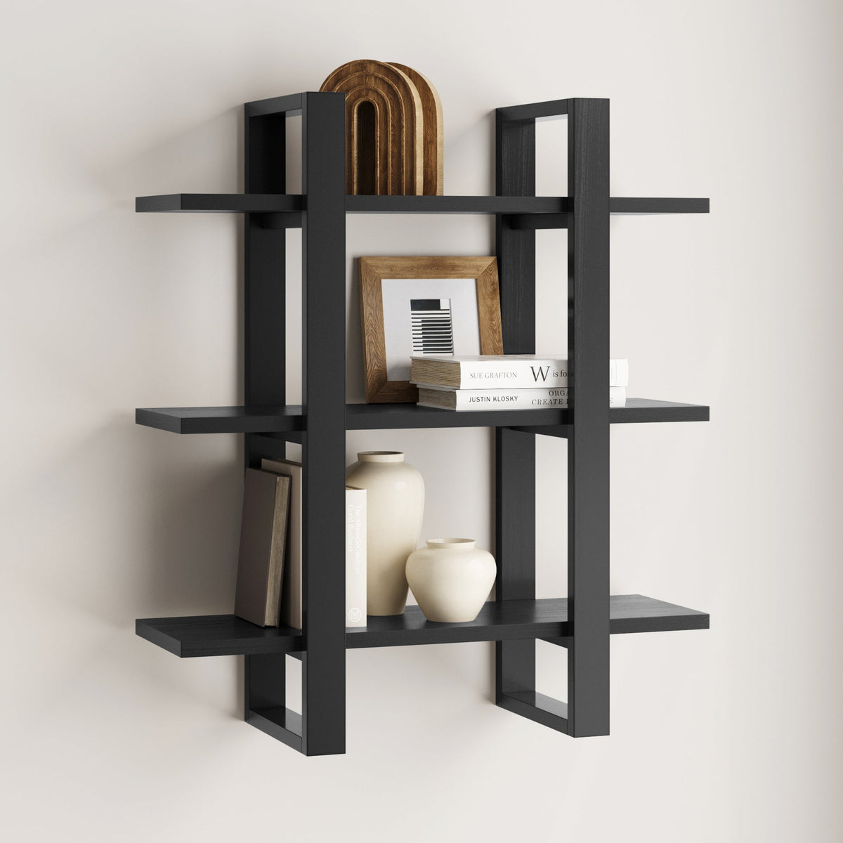 Solid Wood Modular Floating Wall Shelf Black Oak