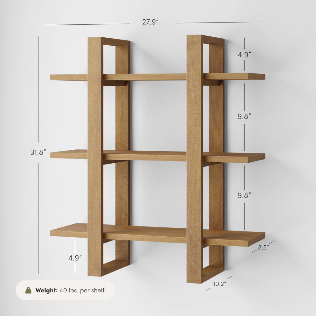 Solid Wood Modular Floating Wall Shelf Light Brown