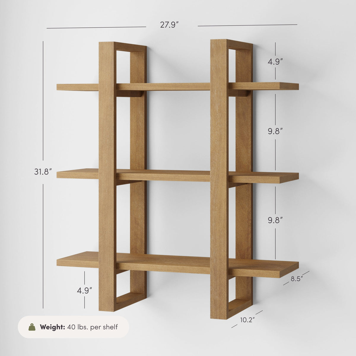Solid Wood Modular Floating Wall Shelf Light Brown