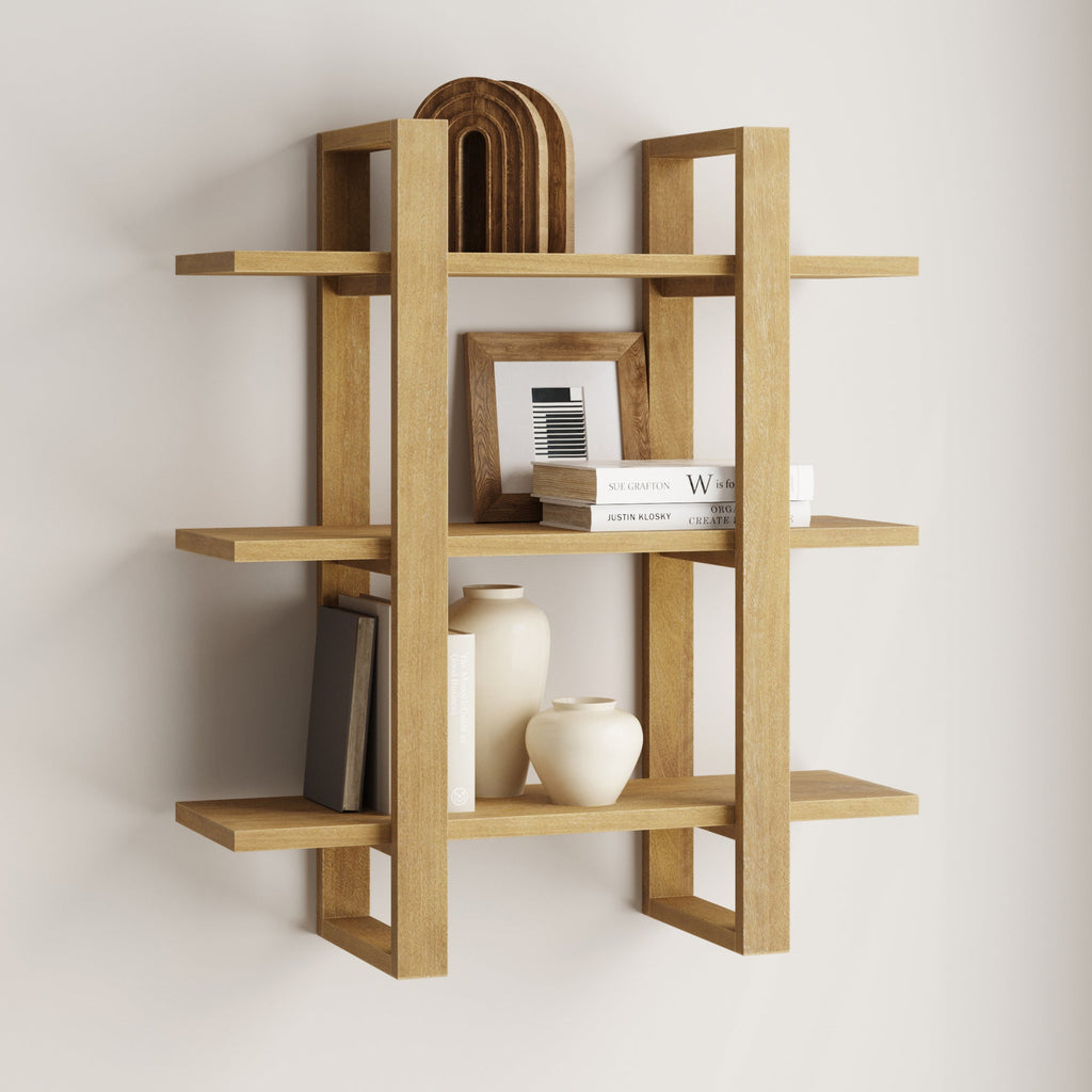 Solid Wood Modular Floating Wall Shelf Light Brown