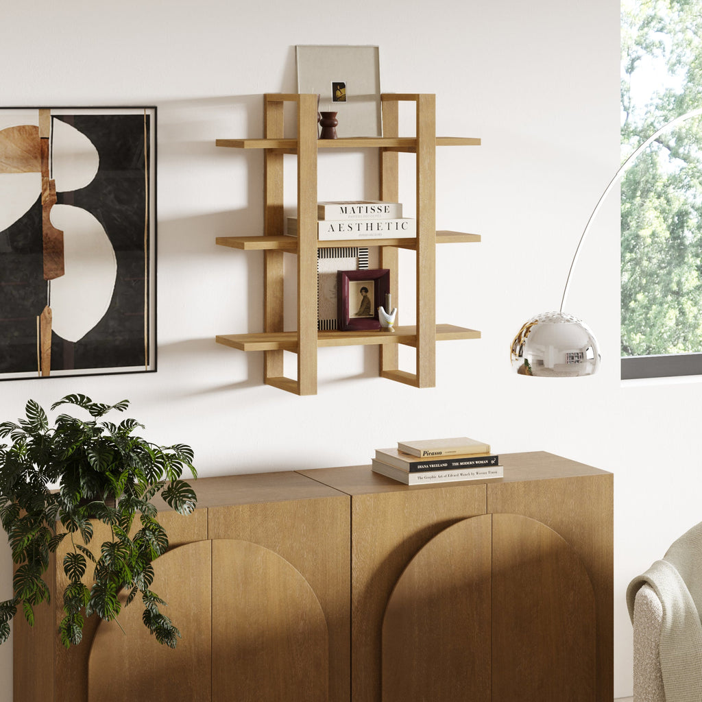 Solid Wood Modular Floating Wall Shelf Light Brown