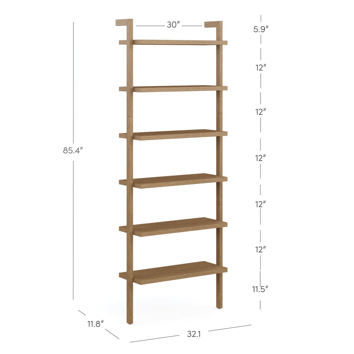 Modern 6-Shelf Wall Mounted Solid Wood Bookcase Light