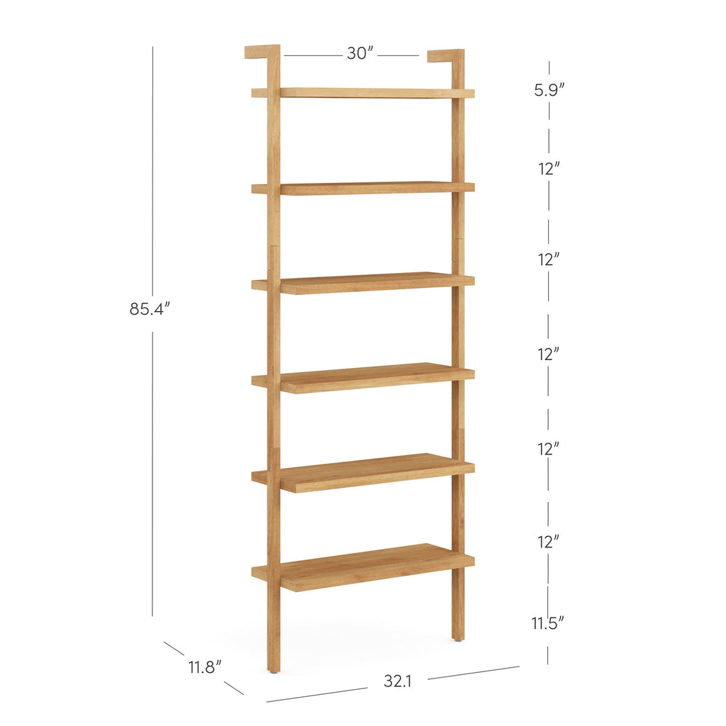 Modern 6-Shelf Wall Mounted Solid Wood Bookcase Warm Pine