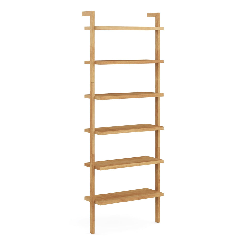 Modern 6-Shelf Wall Mounted Solid Wood Bookcase Warm Pine