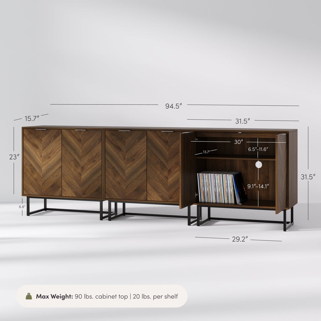 Wood Herringbone TV Console for TVs up to 75" Walnut