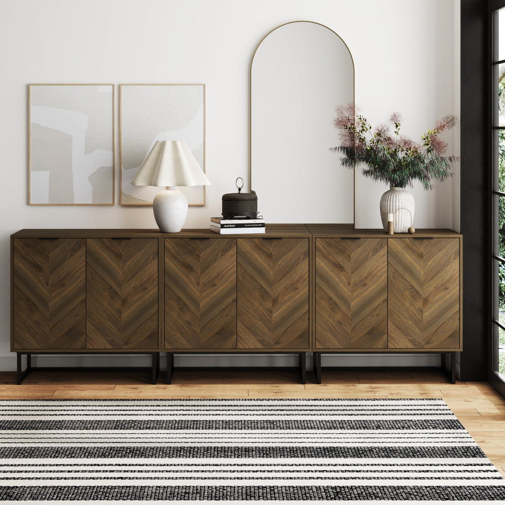Wood Herringbone TV Console for TVs up to 75" Walnut