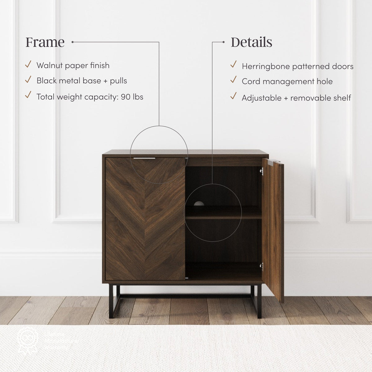 Wood Herringbone TV Console for TVs up to 75" Walnut