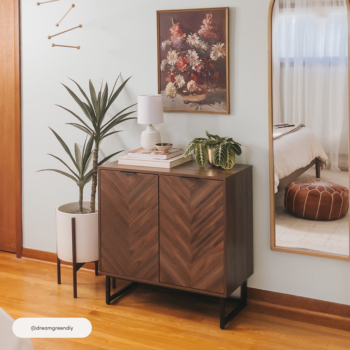 Wood Herringbone TV Console for TVs up to 75" Walnut