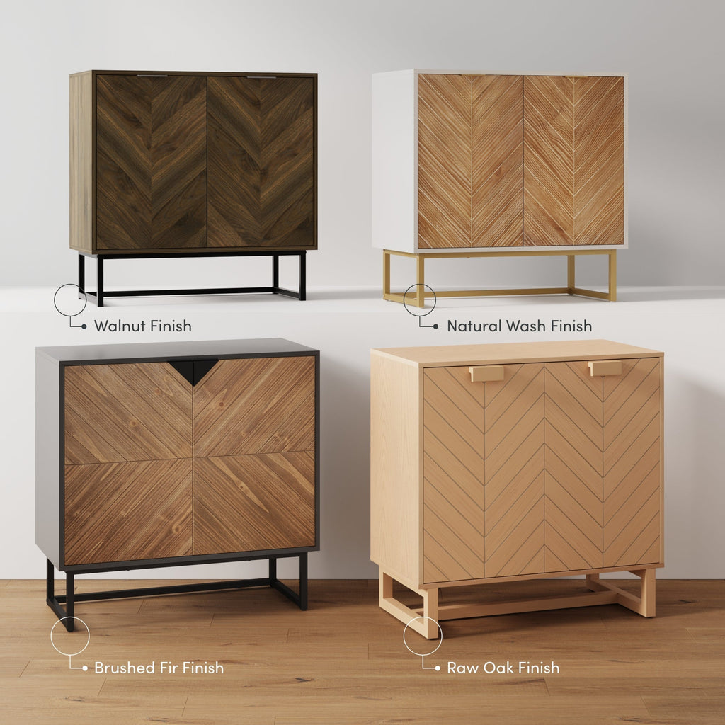 Wood Herringbone TV Console for TVs up to 75" Walnut