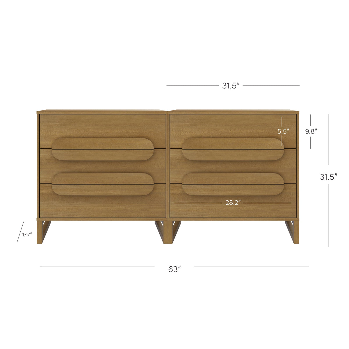 Modern Solid Wood 3-Drawer Dresser with Integrated