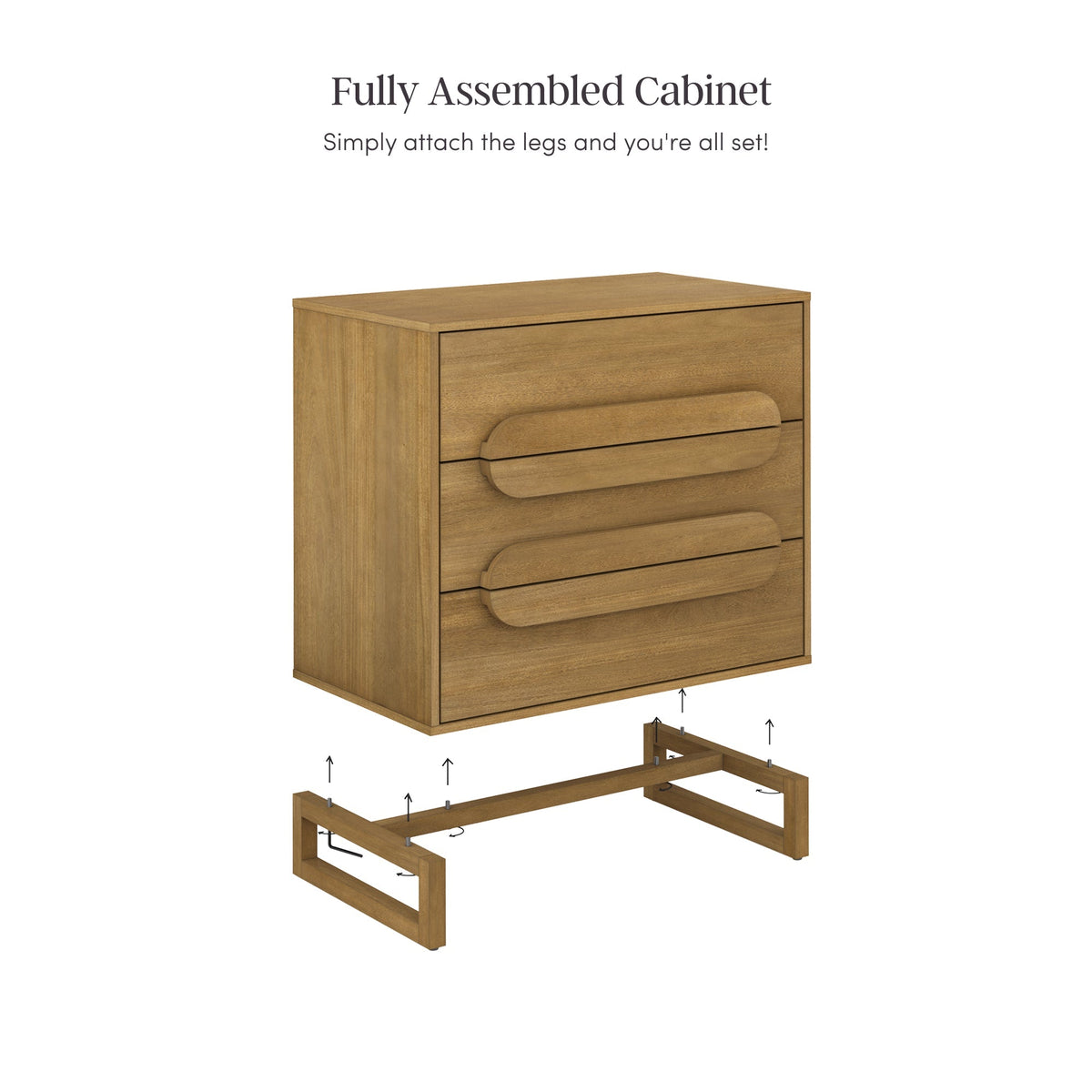 Modern Solid Wood 3-Drawer Dresser with Integrated