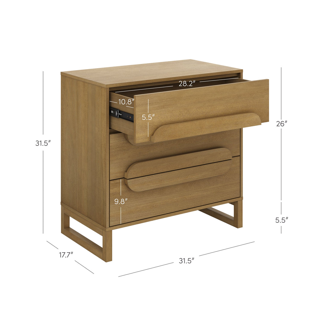 Modern 3-Drawer Solid Wood Dresser with Integrated