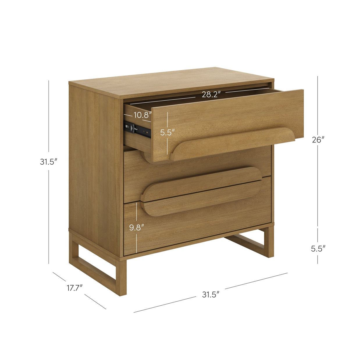 Modern 3-Drawer Solid Wood Dresser with Integrated