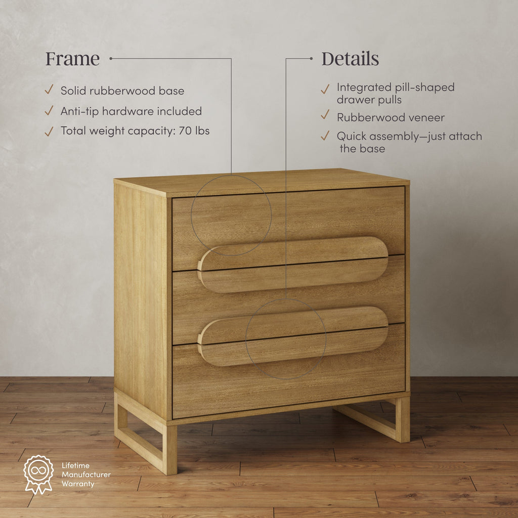 Modern Solid Wood 3-Drawer Dresser with Integrated