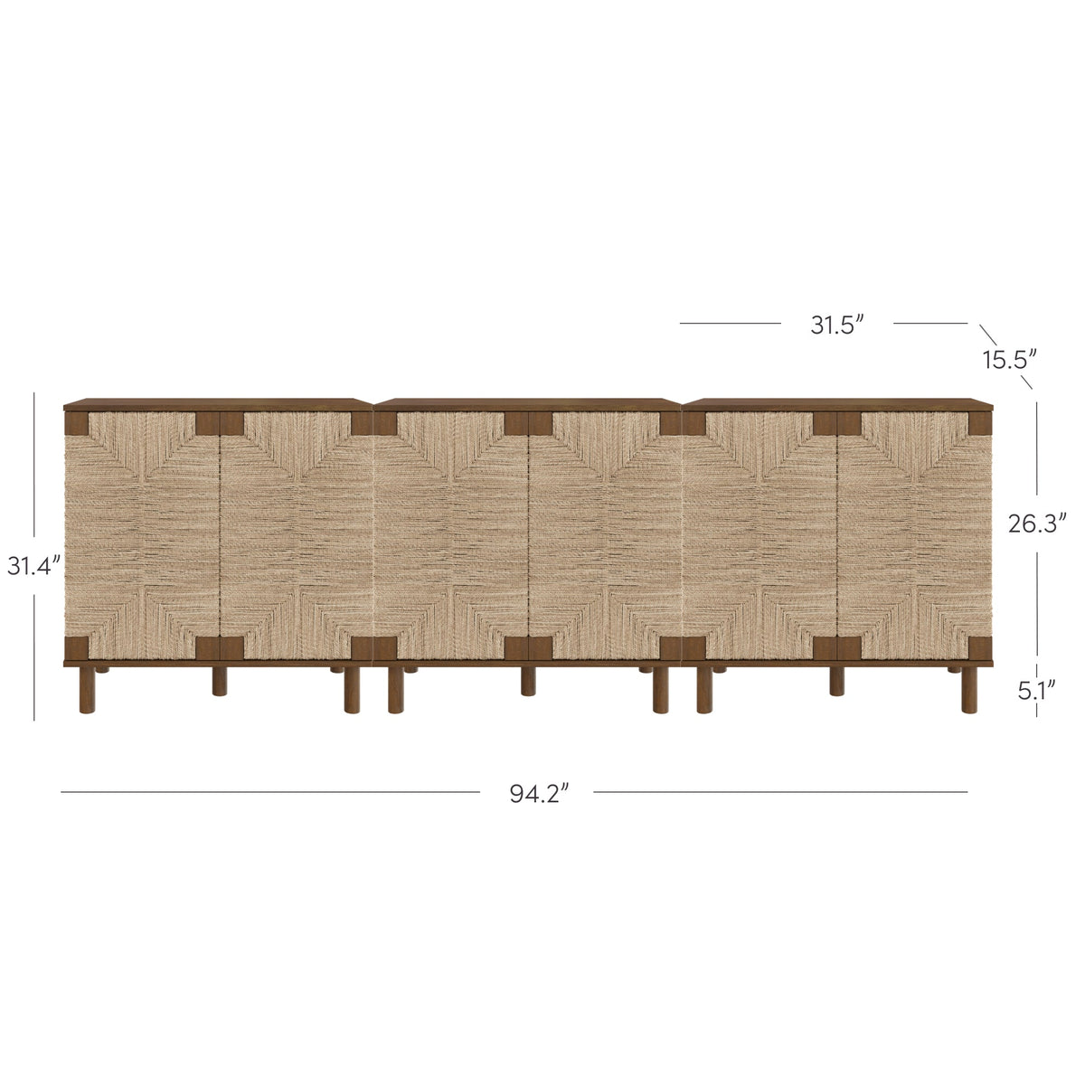 Wood TV Console for TVs up to 75" with Seagrass Doors