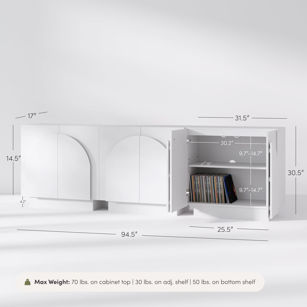 Wood Arched TV Console Stand for TVs up to 75" White