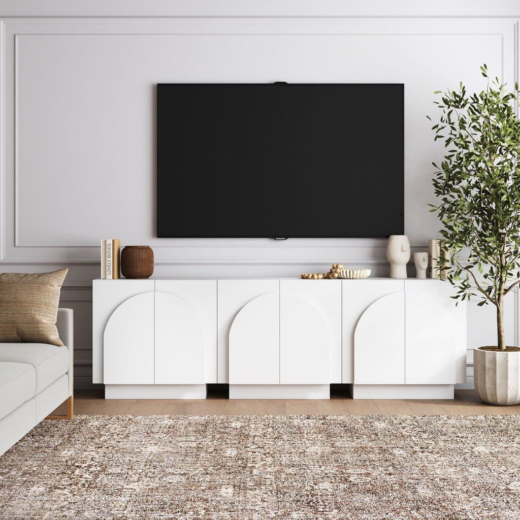 Wood Arched TV Console Stand for TVs up to 75" White