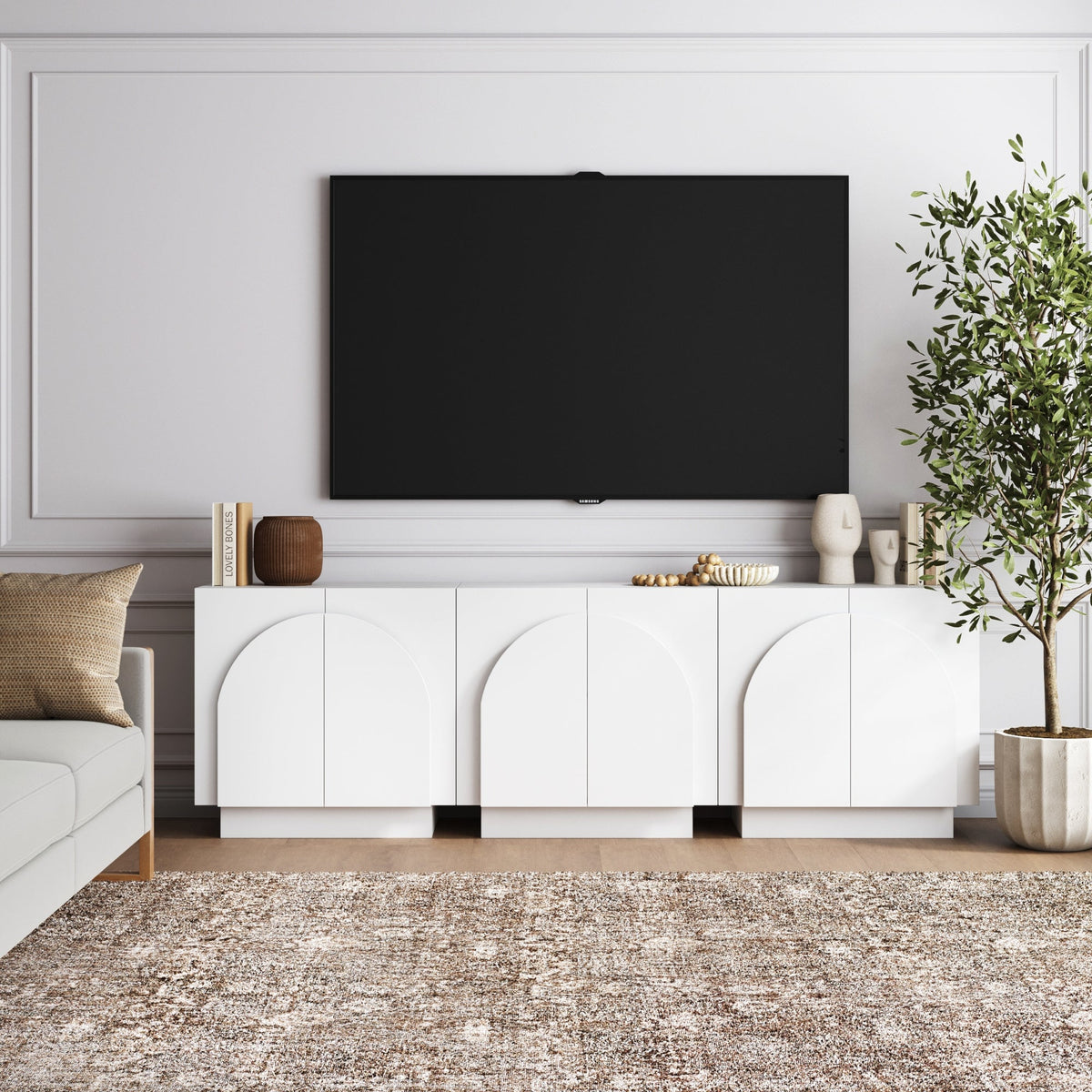 Wood Arched TV Console Stand for TVs up to 75" White