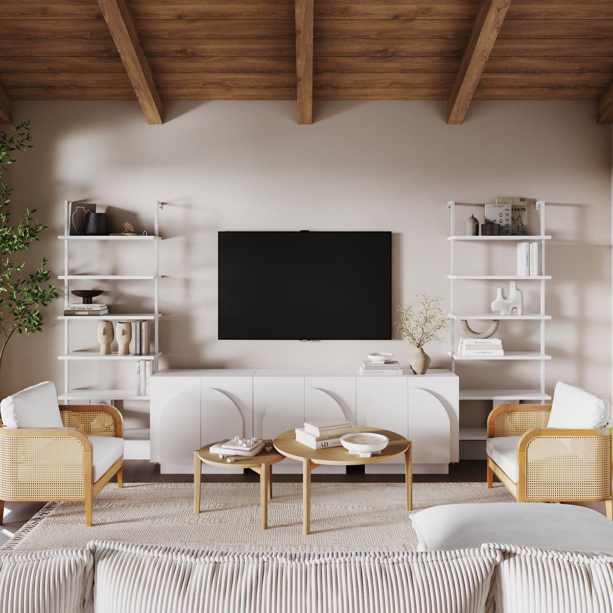 Wood Arched TV Console Stand for TVs up to 75" White