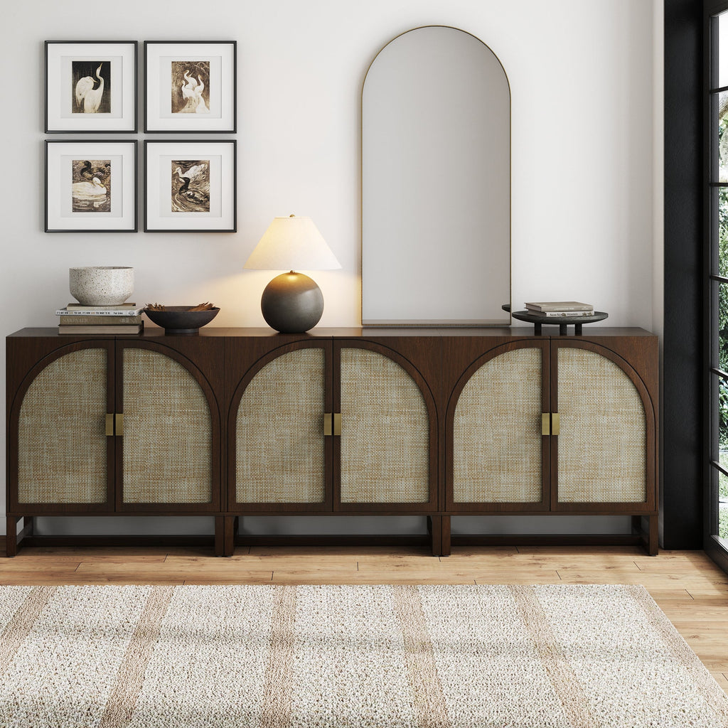 Rattan Arched TV Console Stand for TVs up to 75" Brown
