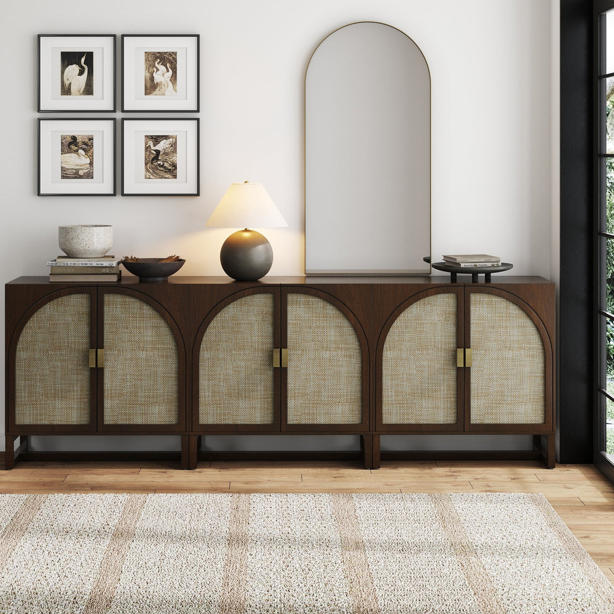 Rattan Arched TV Console Stand for TVs up to 75" Brown