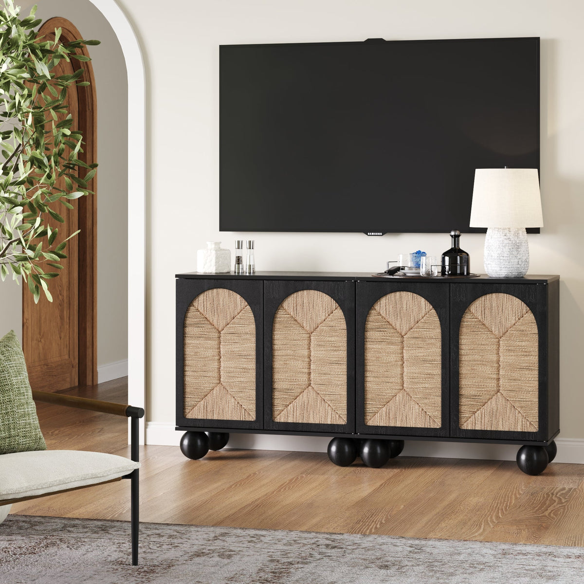 Seagrass Arched TV Console Cabinet for TVs up to 65"