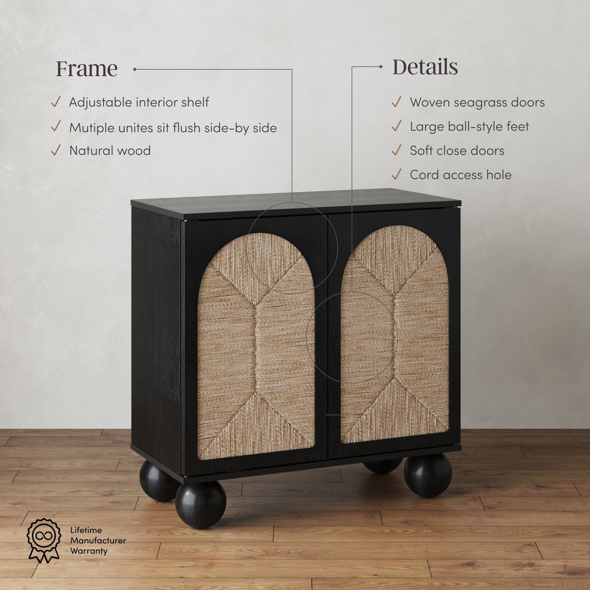 Seagrass Arched TV Console Cabinet for TVs up to 65"