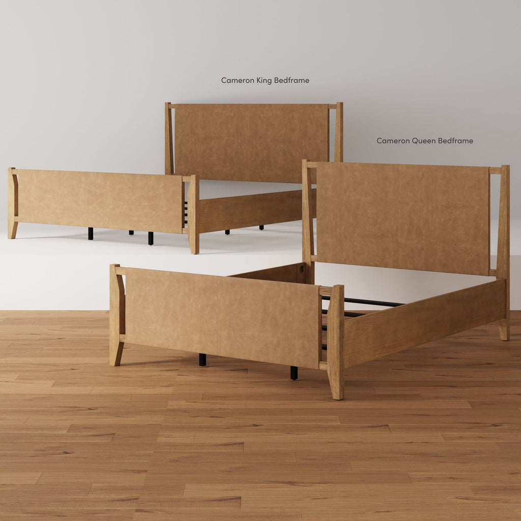 Faux Leather King Bed Frame with 2 Arched Nightstands Set