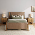 Faux Leather Queen Bed Frame with 2 Arched Nightstands