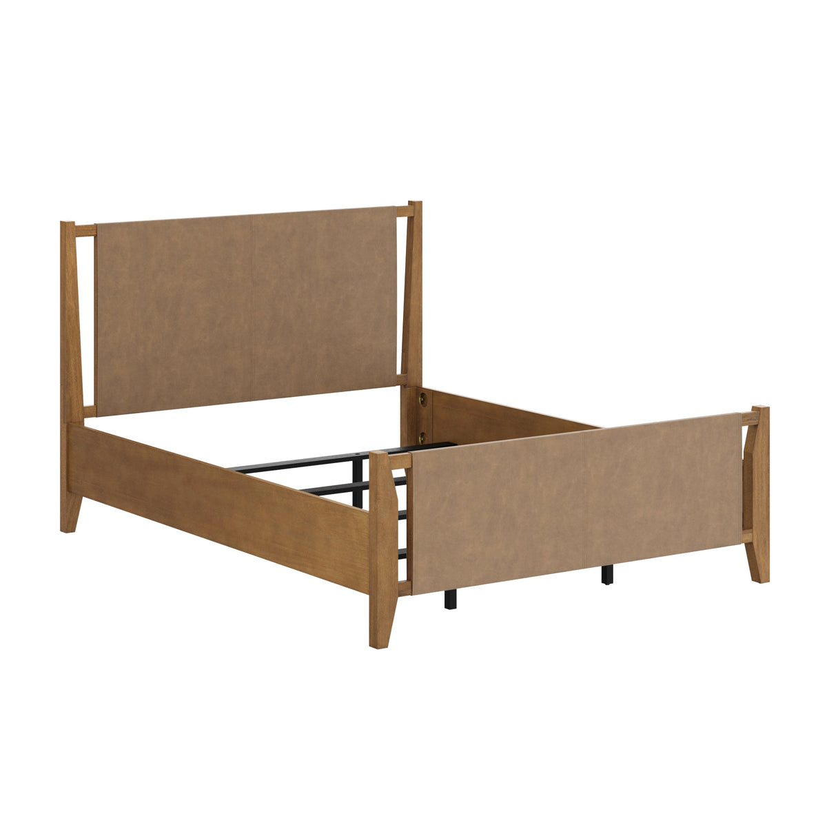 Wood & Faux Leather Bed Frame with Headboard Light Brown