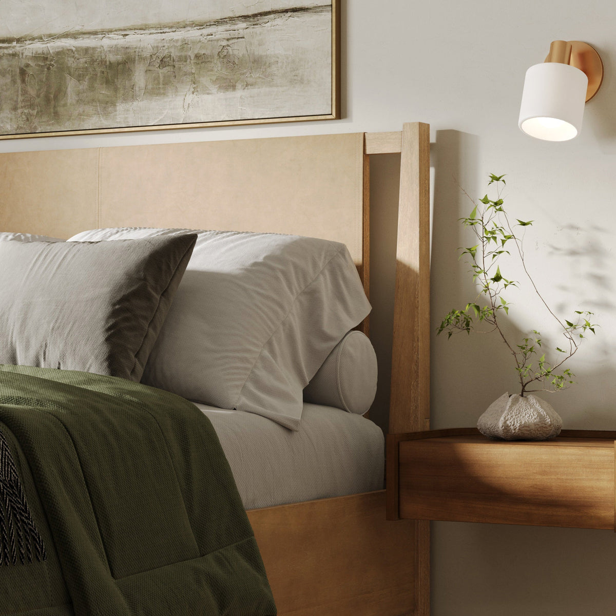 Wood & Faux Leather Bed Frame with Headboard Light Brown