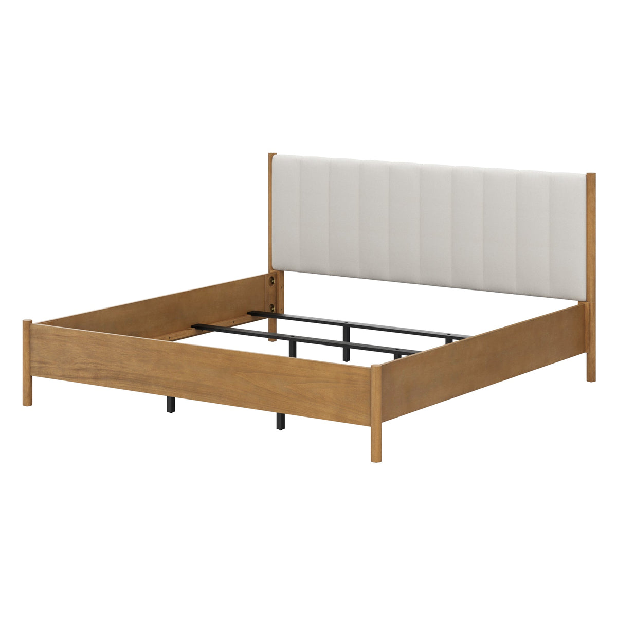 Mid-Century Upholstered Bed Frame with Boucle Headboard
