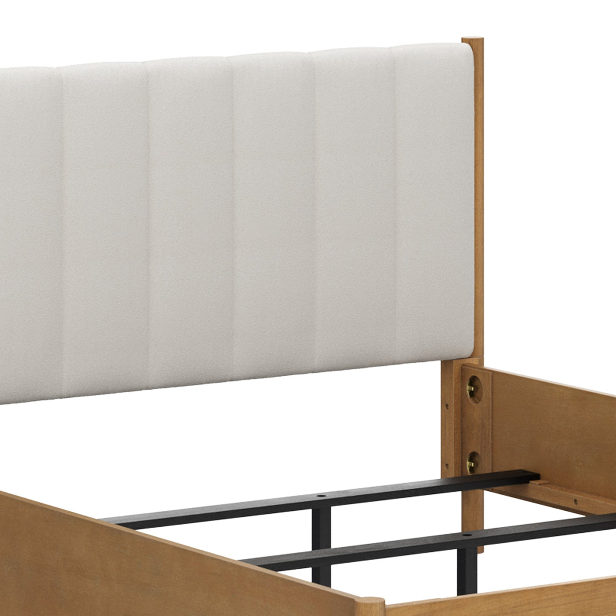 Mid-Century Upholstered Bed Frame with Boucle Headboard