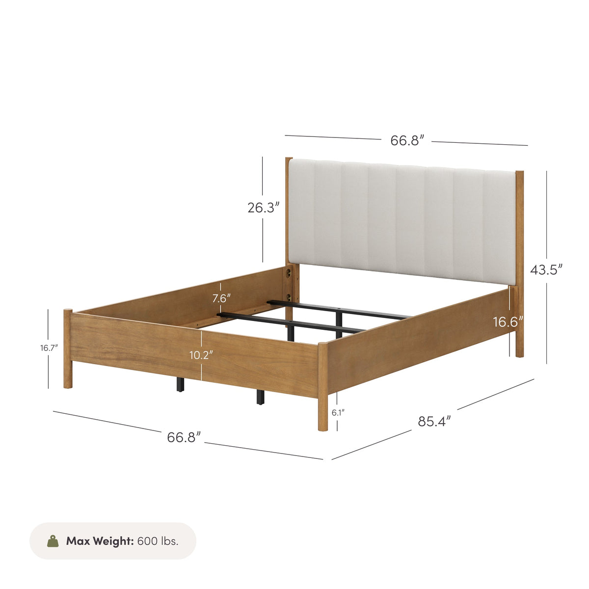 Mid-Century Upholstered Bed Frame with Boucle Headboard