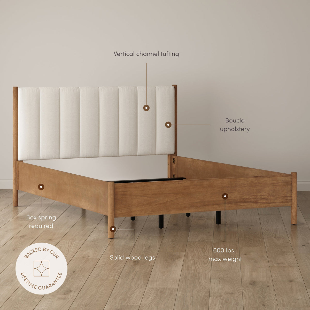 Modern Queen Bed Frame and 2 Curved Nightstands Set Light