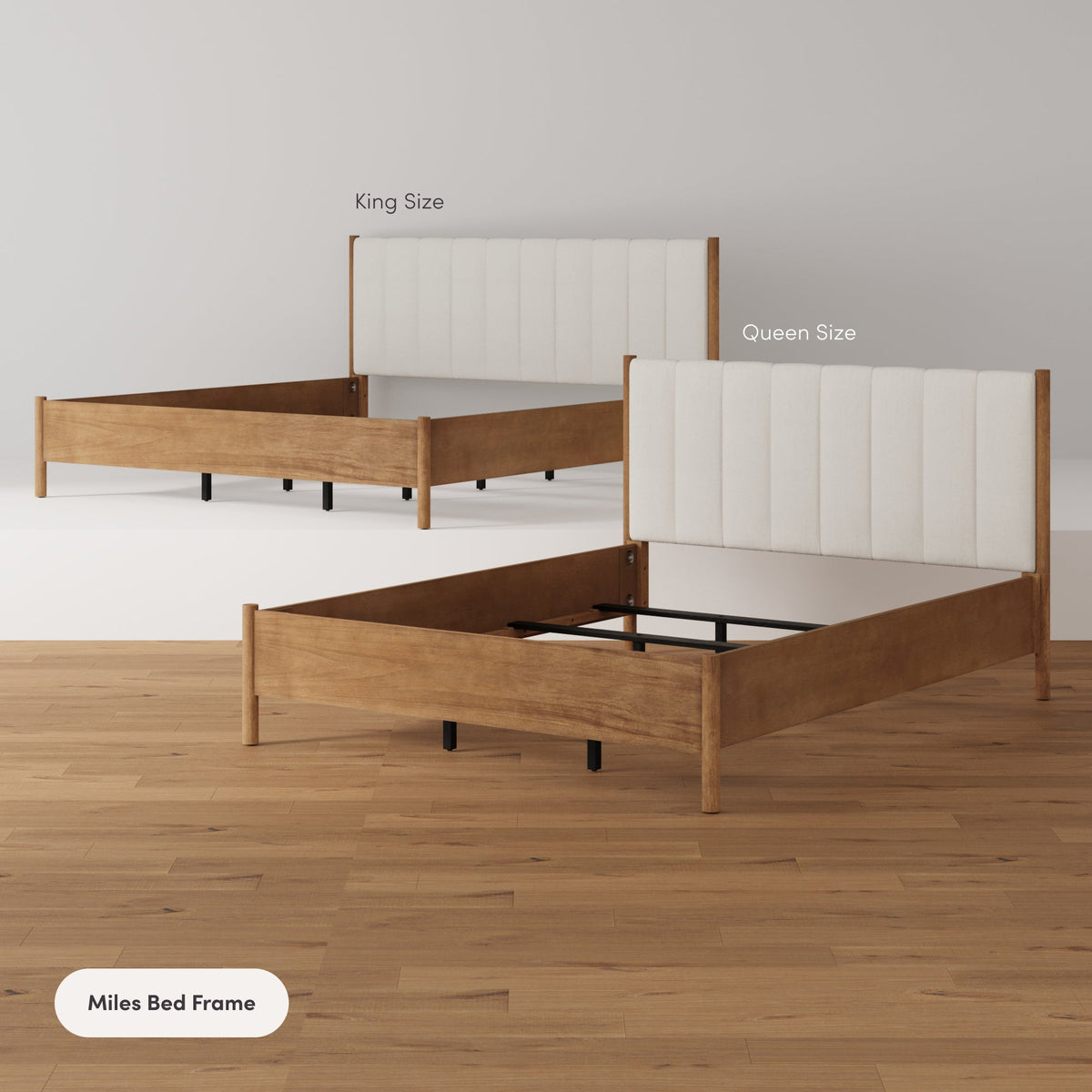 Mid-Century Upholstered Bed Frame with Boucle Headboard
