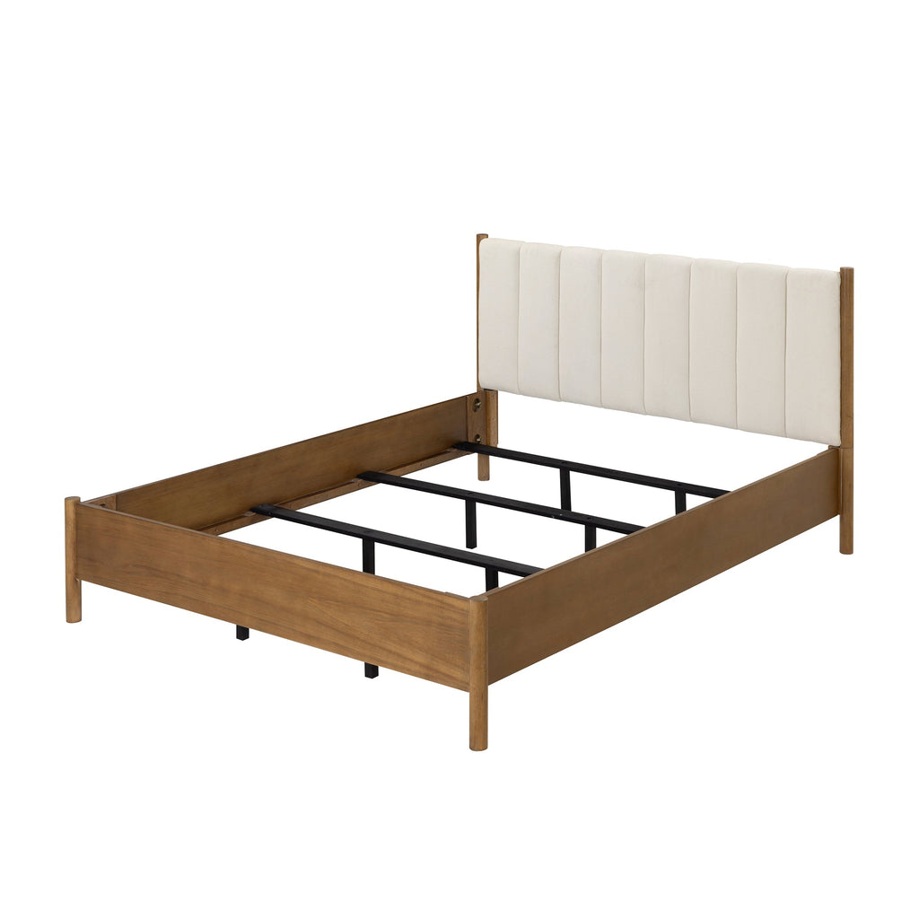 Mid-Century Upholstered Bed Frame with Boucle Headboard