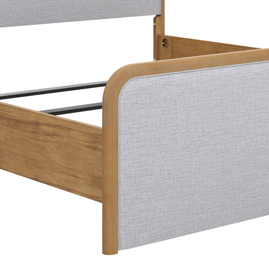 Wood Bed Frame in Feather Gray Upholstery | Size King