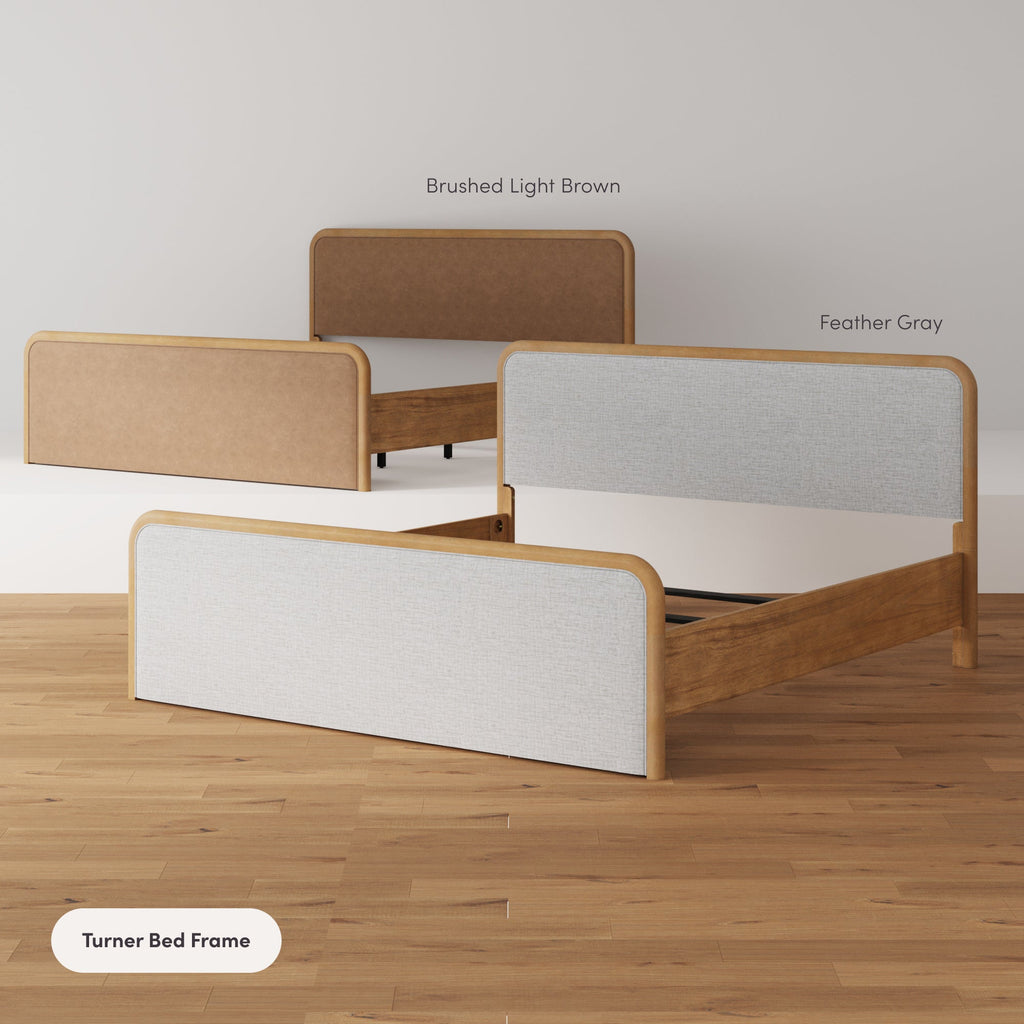 Wood Bed Frame in Feather Gray Upholstery | Size King
