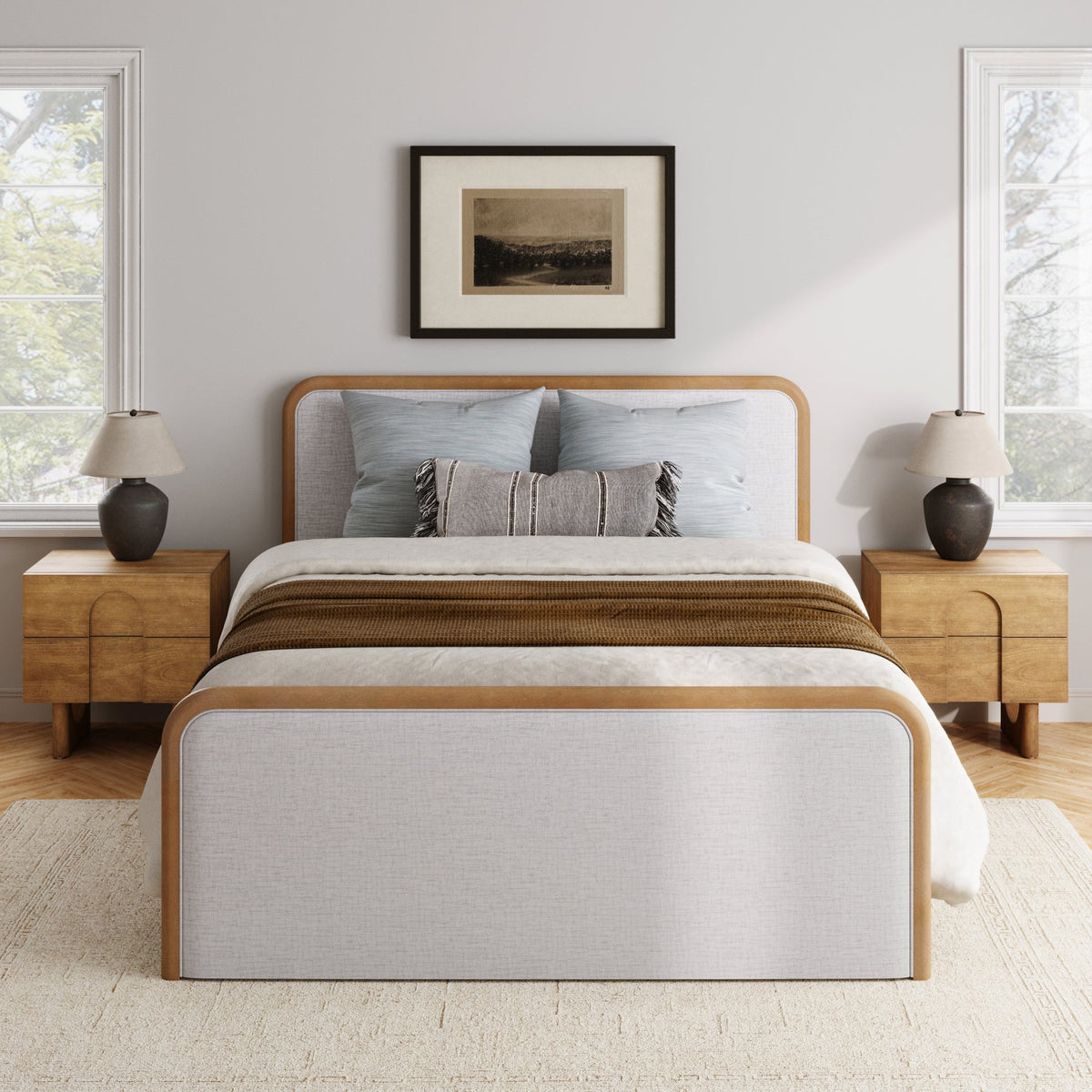 Queen Bedroom Set with 2 Nightstands Gray/Light Brown