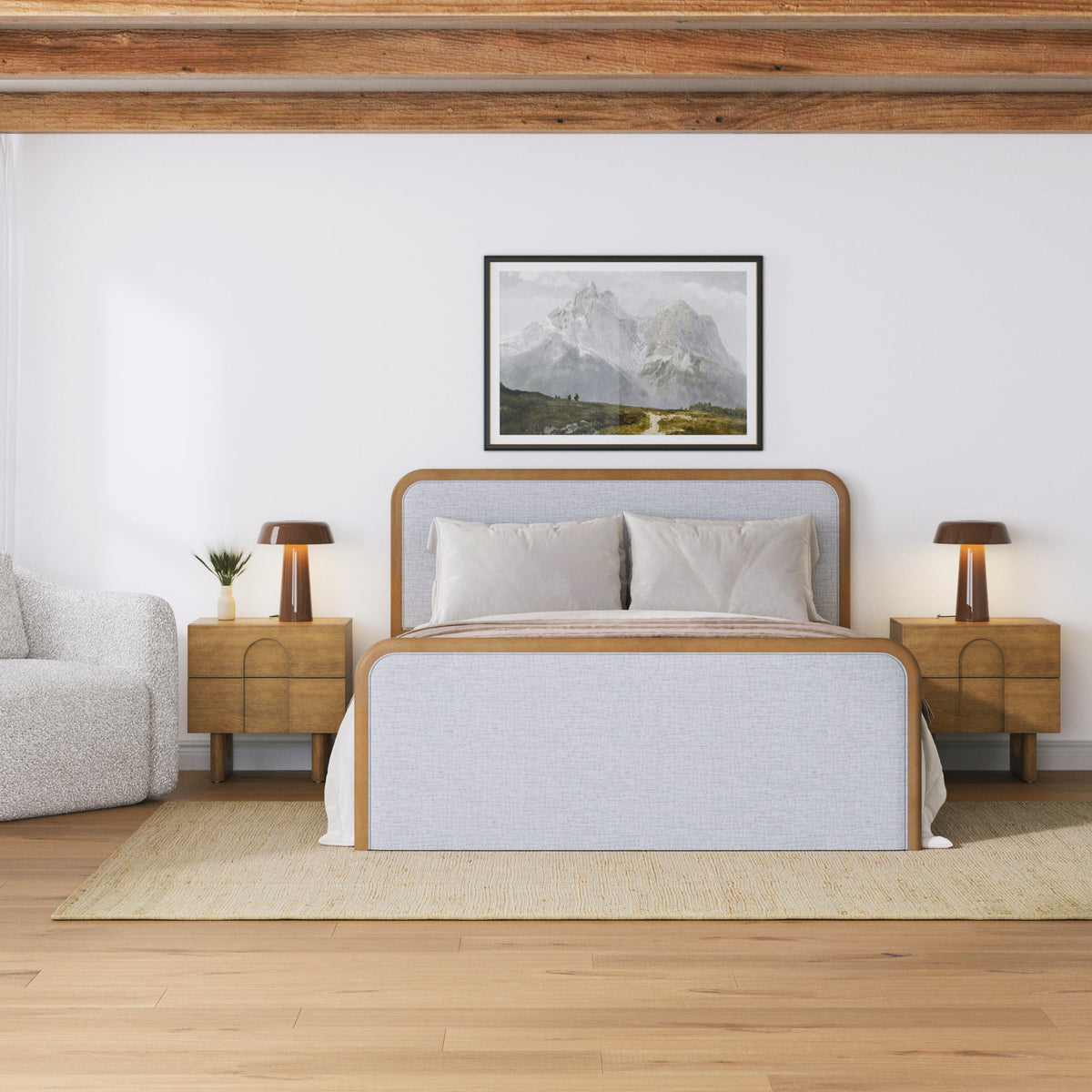 Queen Bedroom Set with 2 Nightstands Gray/Light Brown