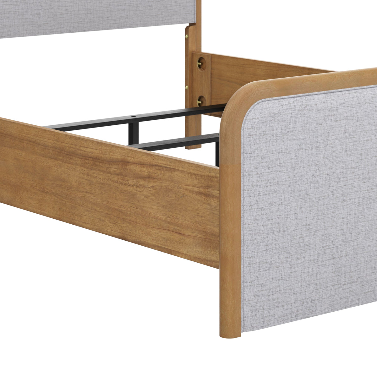 Wood Bed Frame in Feather Gray Upholstery | Size Queen