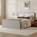 Wood Bed Frame in Feather Gray Upholstery | Size Queen
