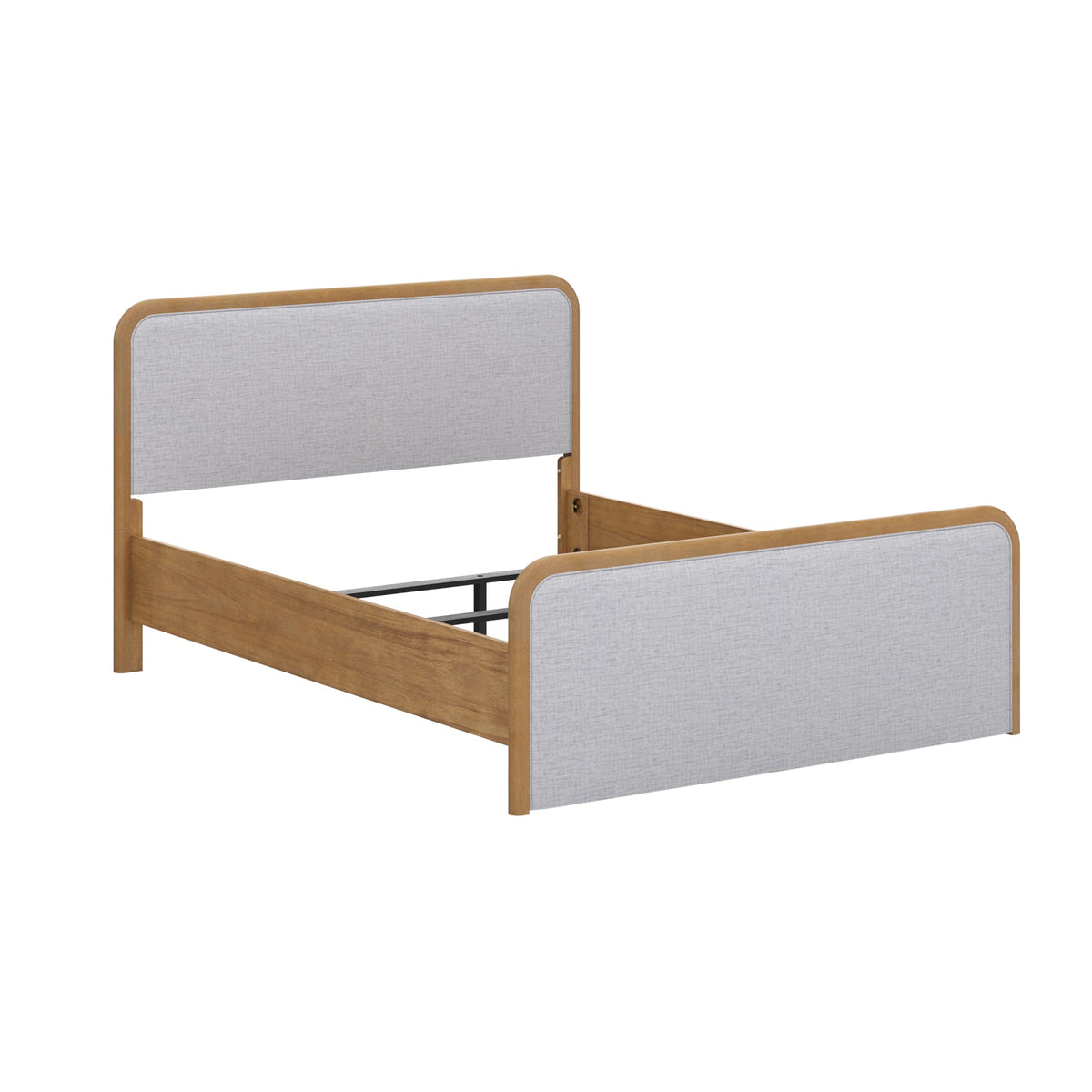 Wood Bed Frame in Feather Gray Upholstery | Size Queen